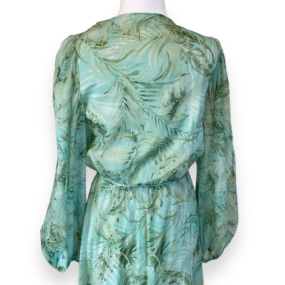 Alex Marie "Hallie" Green Palm Print V-Neck Chiffon Long Sleeve Maxi Dress - Picture 6 of 12